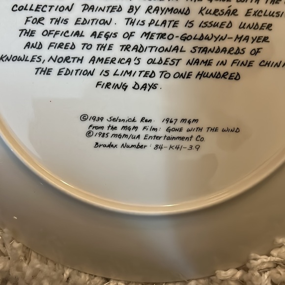 Rare Limited Edition Gone with the Wind Collector plate Scarlett & Rhett - Picture 7 of 8